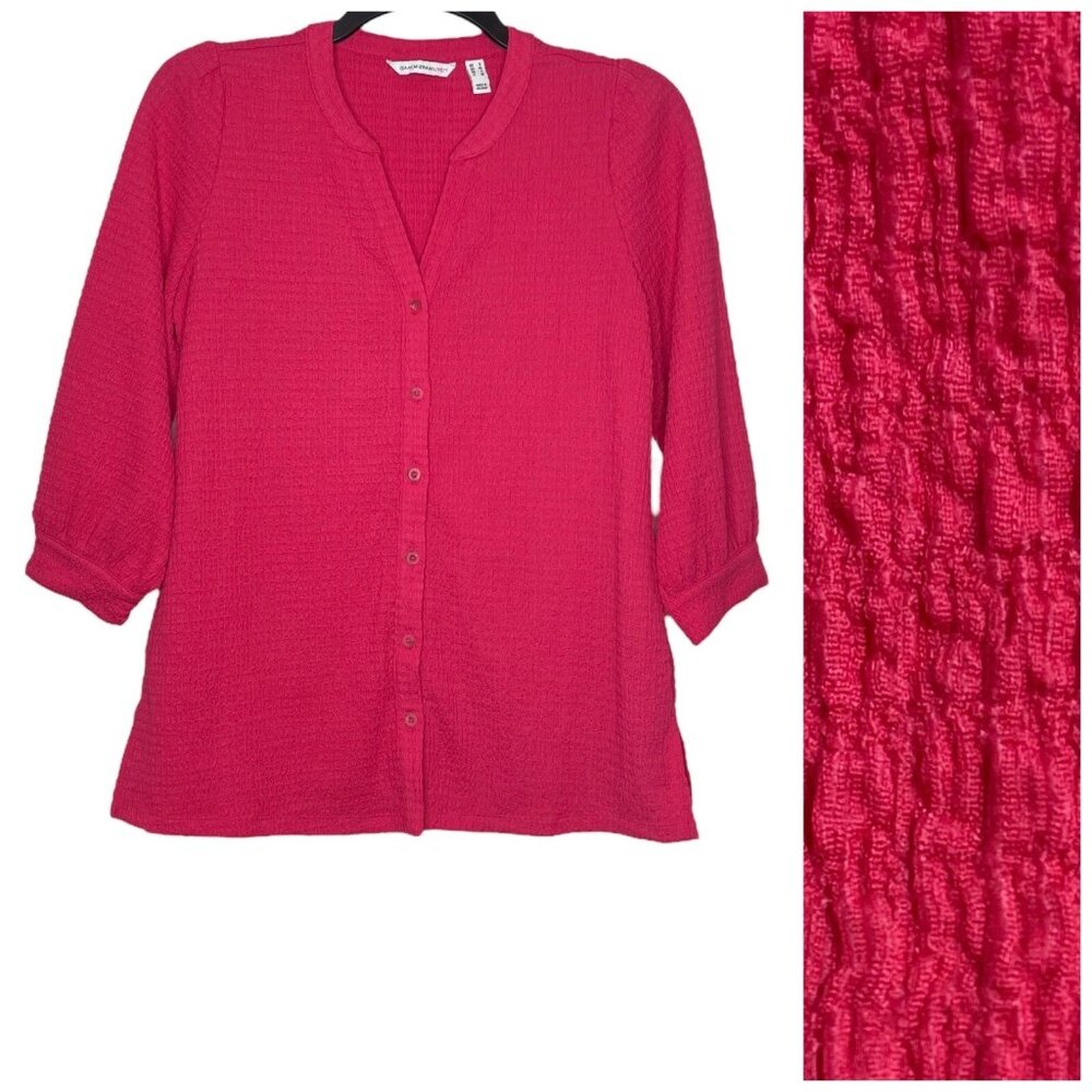 Isaac Mizrahi Live Blouse Size Small V Neck 3/4 Sleeve Textured Knit Loose Fit